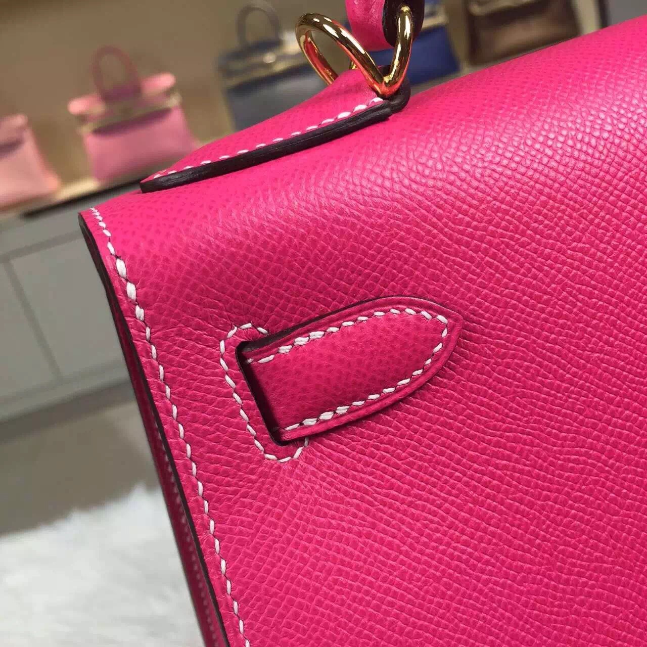 Online Store Hermes E5 Rose Tyrien Epsom Calfskin Leather Kelly Bag28CM Gold Hardware