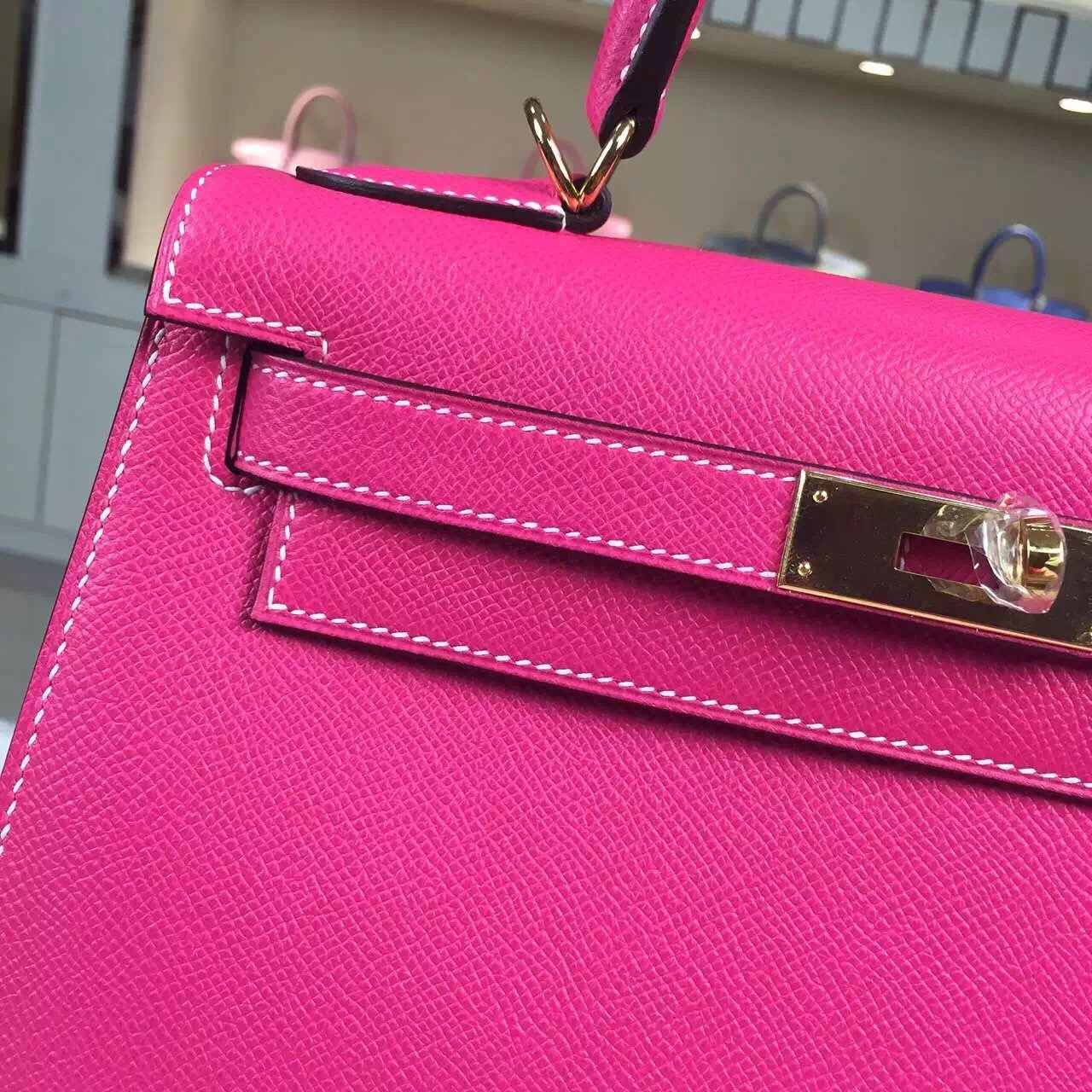 Online Store Hermes E5 Rose Tyrien Epsom Calfskin Leather Kelly Bag28CM Gold Hardware