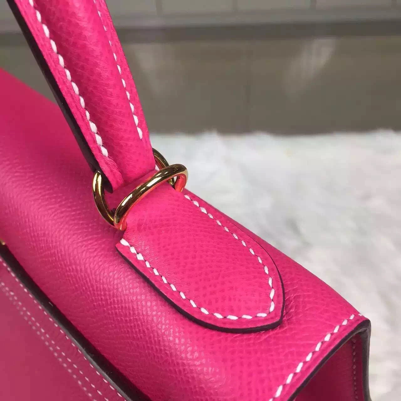 Online Store Hermes E5 Rose Tyrien Epsom Calfskin Leather Kelly Bag28CM Gold Hardware