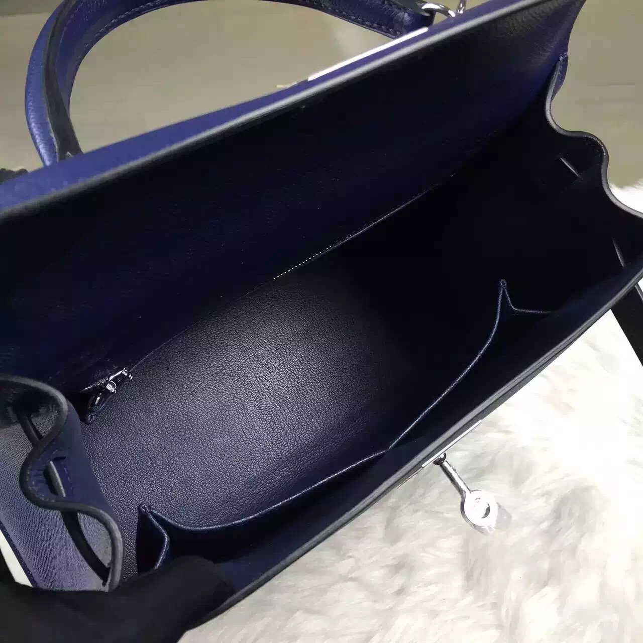 Hot Sale Hermes Epsom Calfskin Leather Kelly Bag28CM 7K Blue Saphir