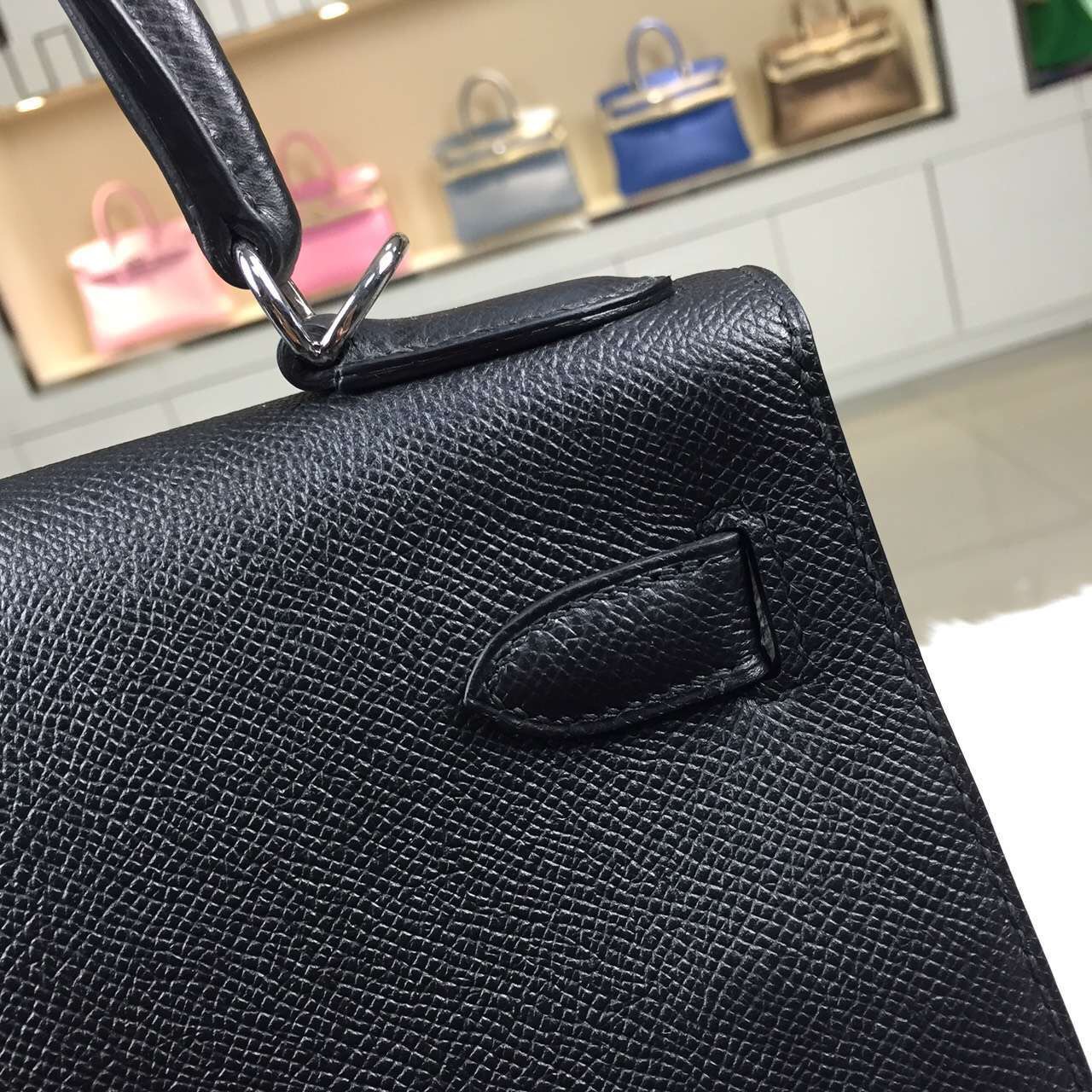 Wholesale Hermes Original Epsom Calfskin Leather Kelly Bag28CM in Black