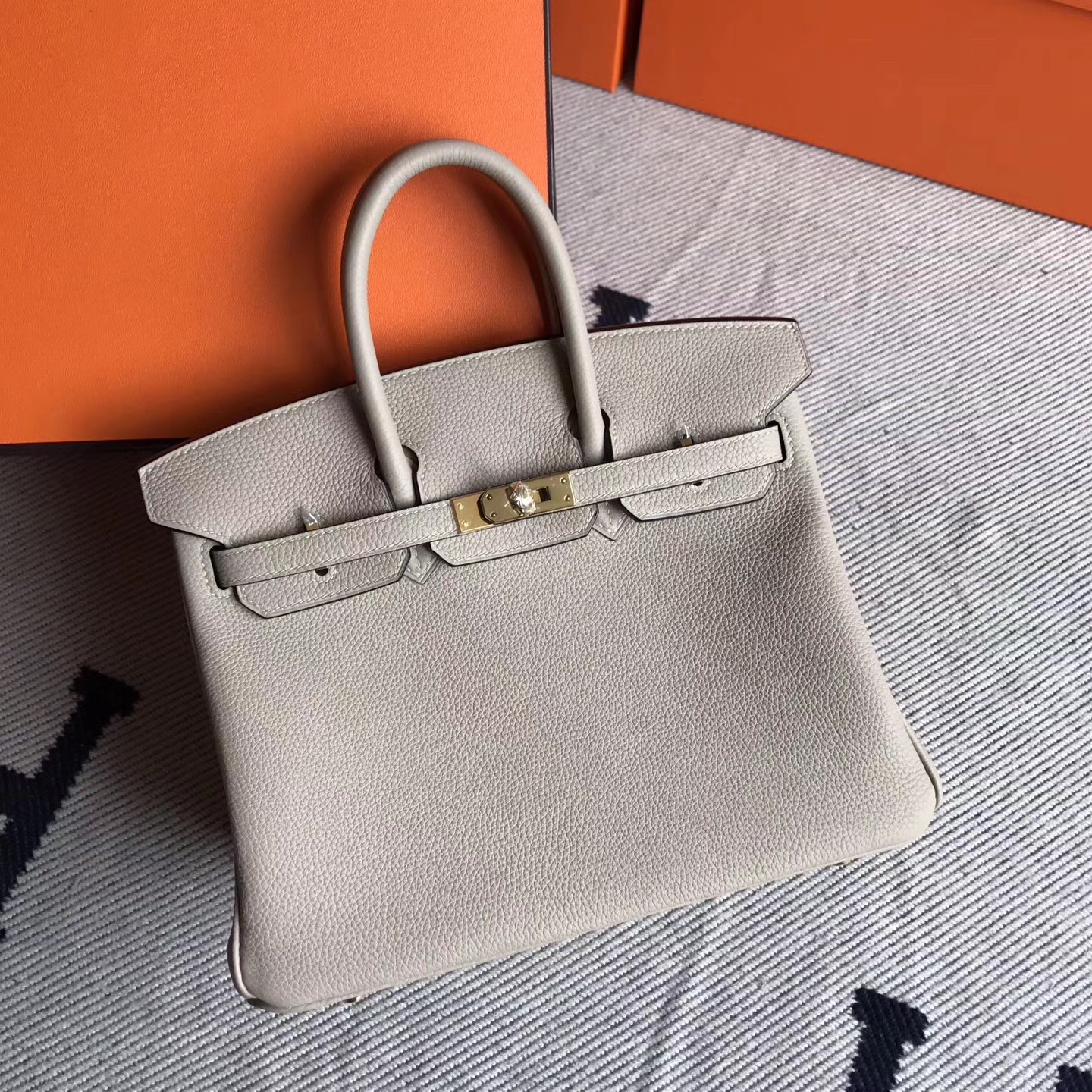 Elegant Hermes S2 Trench Grey Togo Leather Birkin25cm Tote Bag