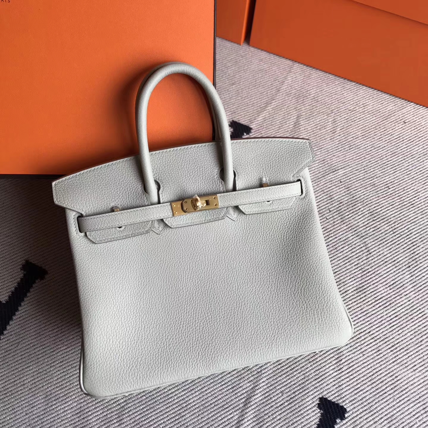 Cheap Hermes CK80 Pearl Grey Togo Leather Birkin Tote Bag25cm
