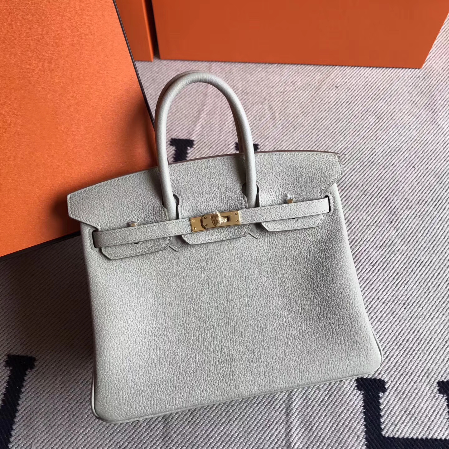 Cheap Hermes CK80 Pearl Grey Togo Leather Birkin Tote Bag25cm