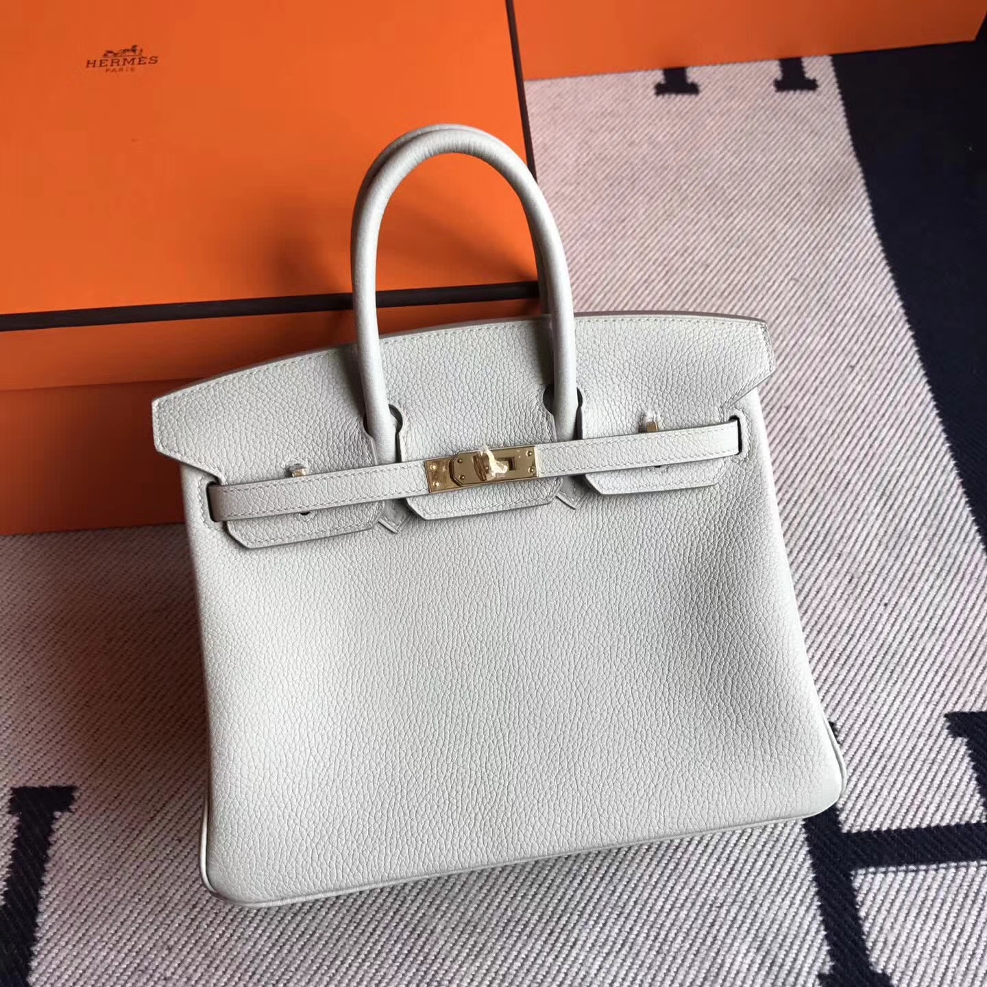 Cheap Hermes CK80 Pearl Grey Togo Leather Birkin Tote Bag25cm