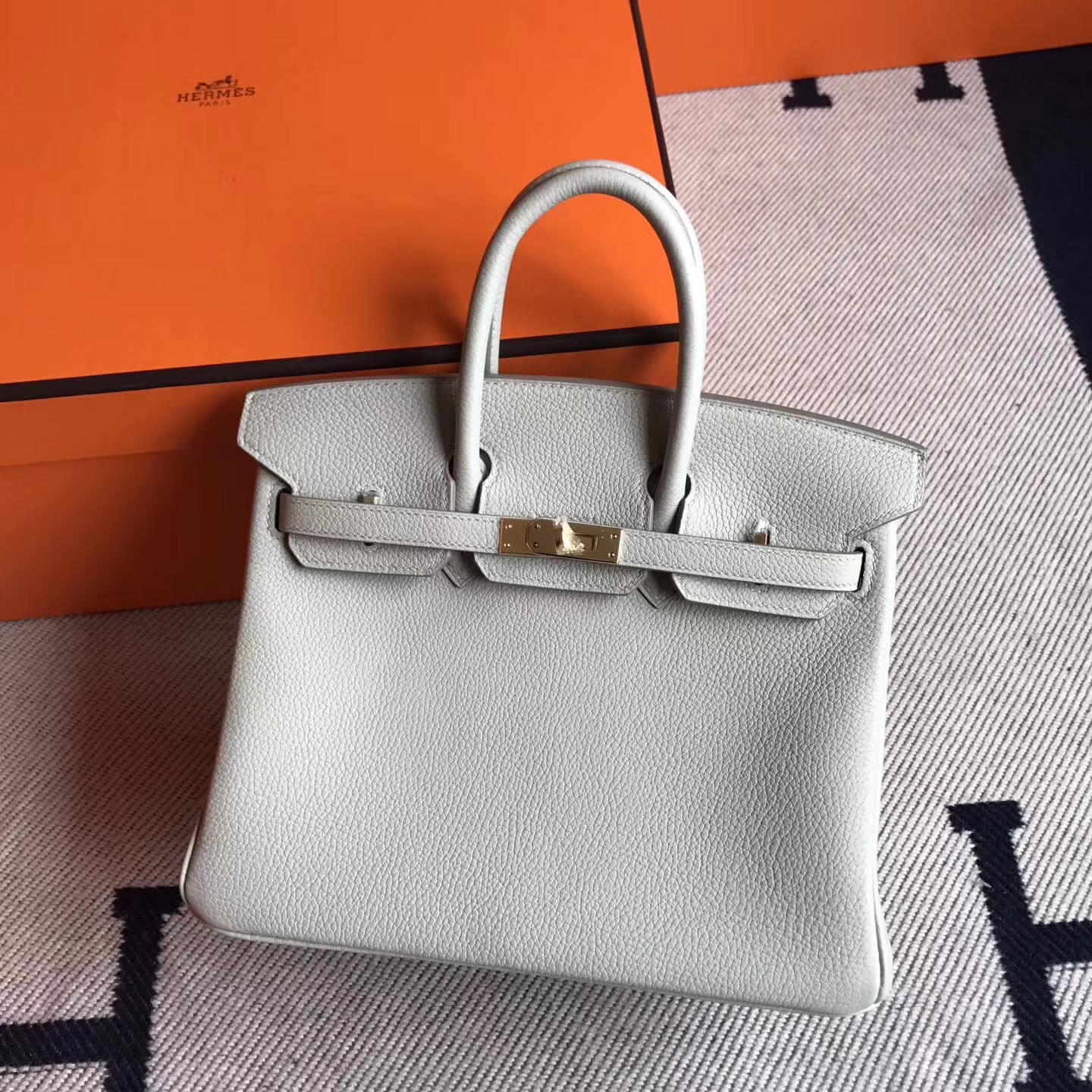 Cheap Hermes CK80 Pearl Grey Togo Leather Birkin Tote Bag25cm