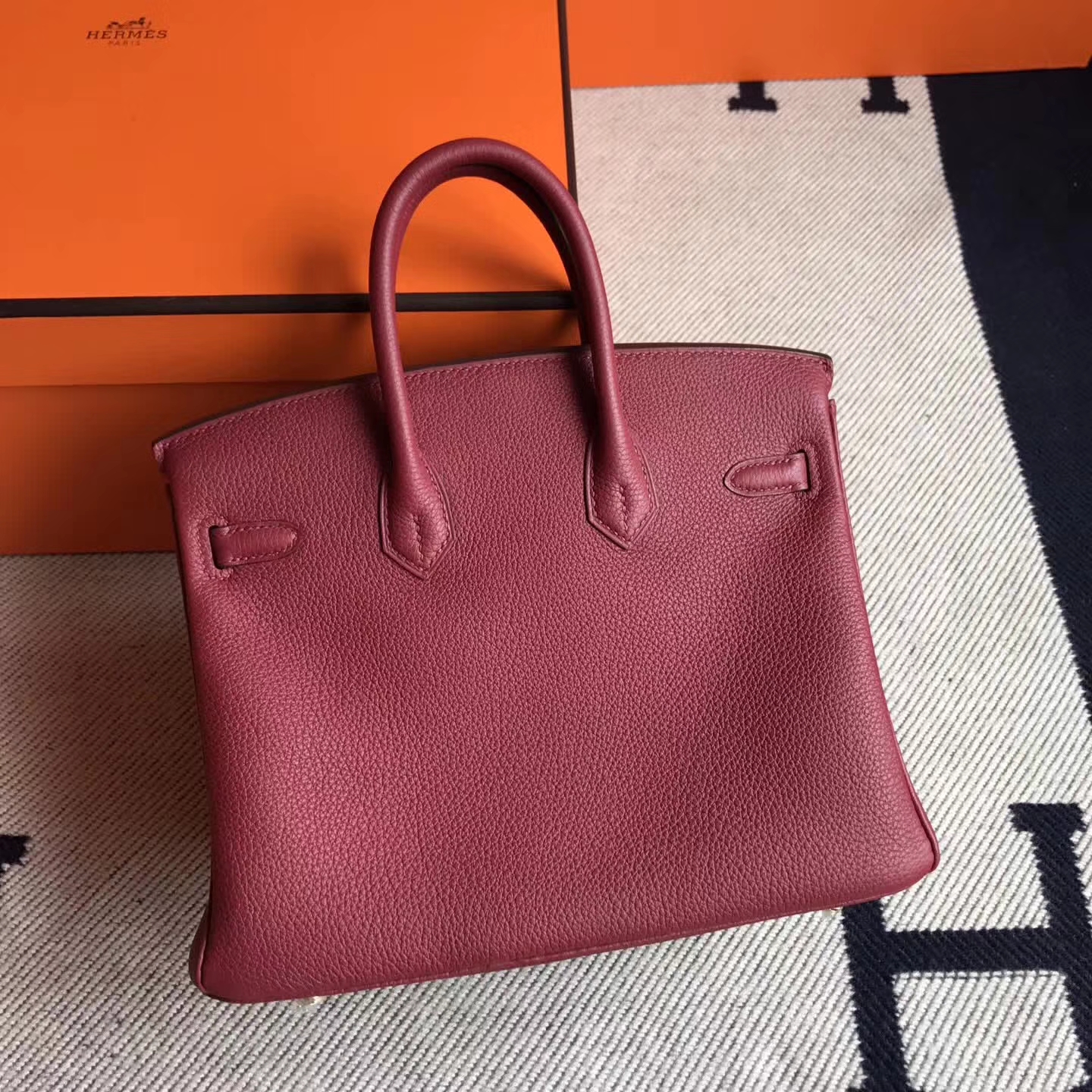 Beautiful Hermes Togo Calfskin Birkin25cm Bag in K1 Rouge Grenade