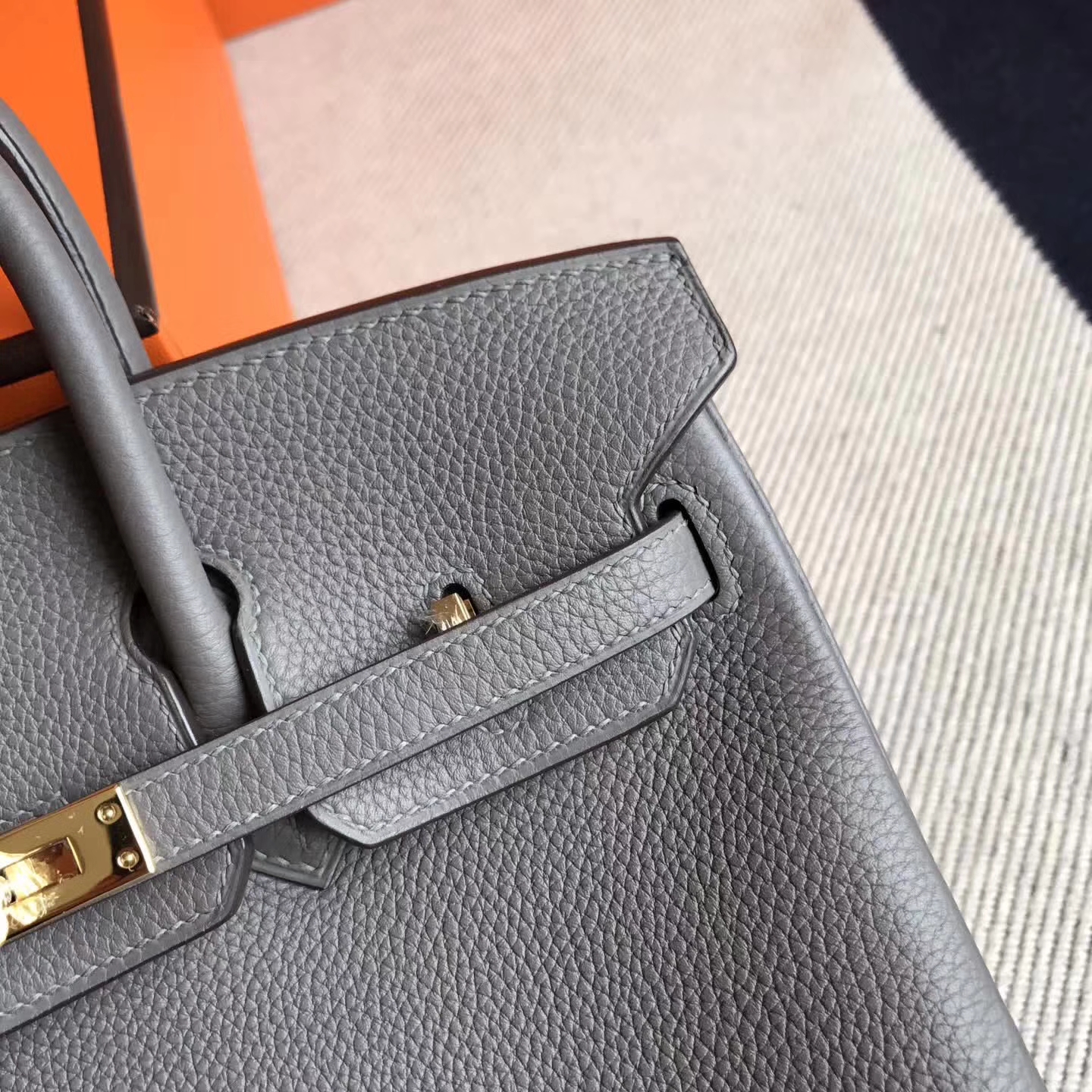 Cheap Hermes 8F Etain Grey Togo Leather Birkin Tote Bag25cm Gold Hardware