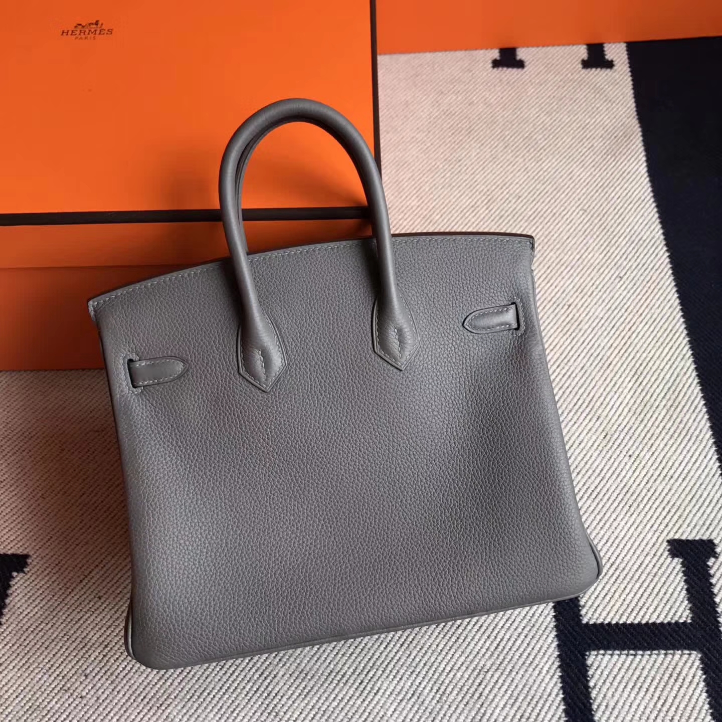 Cheap Hermes 8F Etain Grey Togo Leather Birkin Tote Bag25cm Gold Hardware
