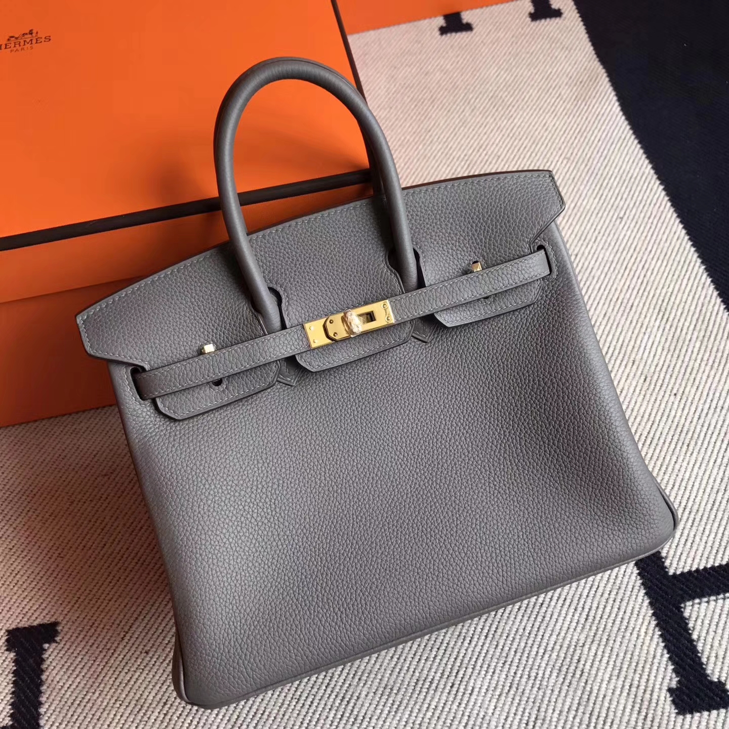 Cheap Hermes 8F Etain Grey Togo Leather Birkin Tote Bag25cm Gold Hardware
