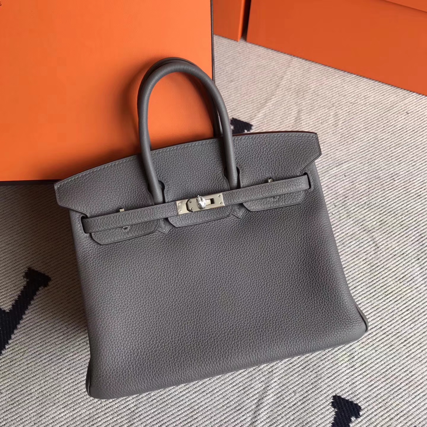 Discount Hermes Birkin Bag25cm in 8F Etain Grey Togo Calfskin Silver Hardware