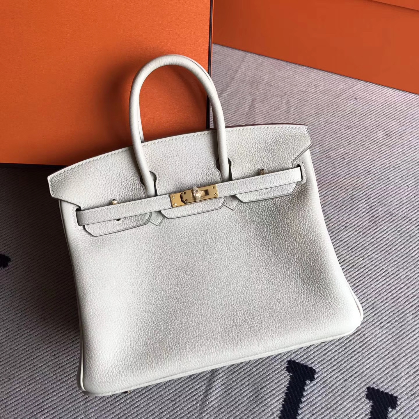 Hermes CK10 Craie White Togo Leather Birkin Handbag25cm Gold Hardware