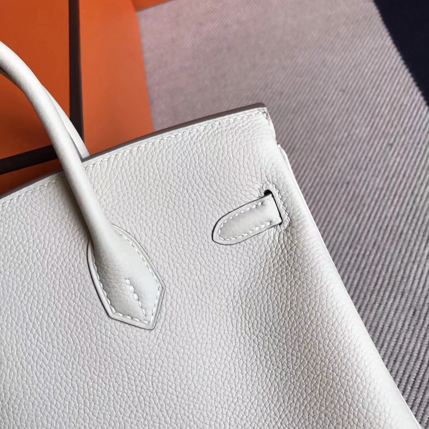 Wholesale Hermes CK10 Craie White Togo Leather Birkin25cm Bag Silver Hardware