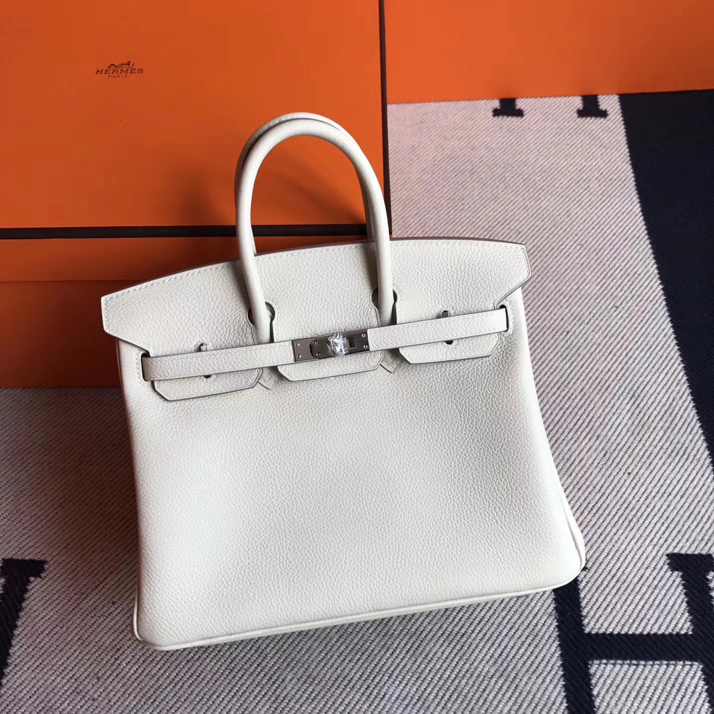 Wholesale Hermes CK10 Craie White Togo Leather Birkin25cm Bag Silver Hardware