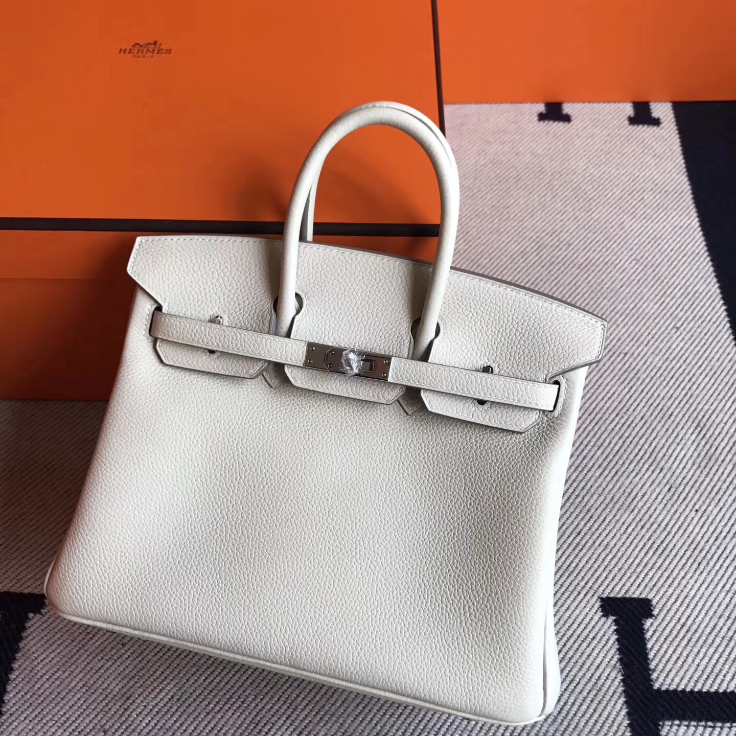 Wholesale Hermes CK10 Craie White Togo Leather Birkin25cm Bag Silver Hardware