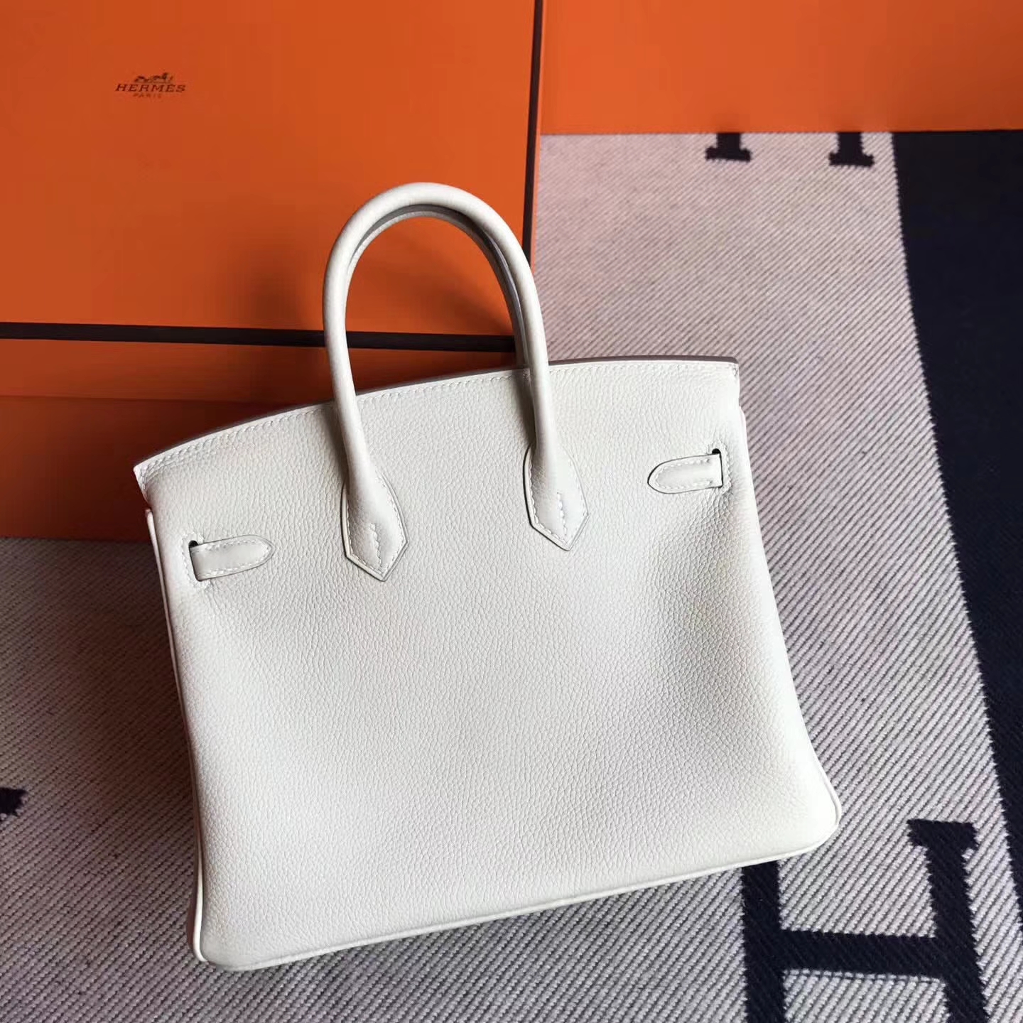 Wholesale Hermes CK10 Craie White Togo Leather Birkin25cm Bag Silver Hardware