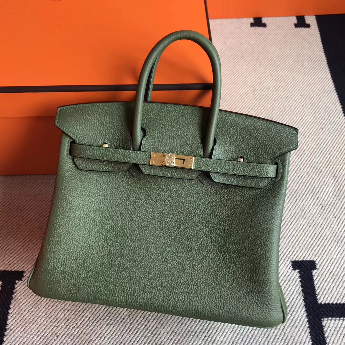 Elegant Hermes Bag V6 Canopee Green Togo Leather Birkin25cm Gold Hardware