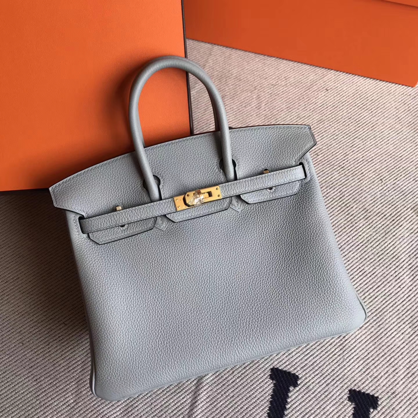 Hand Stitching Hermes Togo Calfskin Birkin25cm Handbag in 8U Blue Glacier