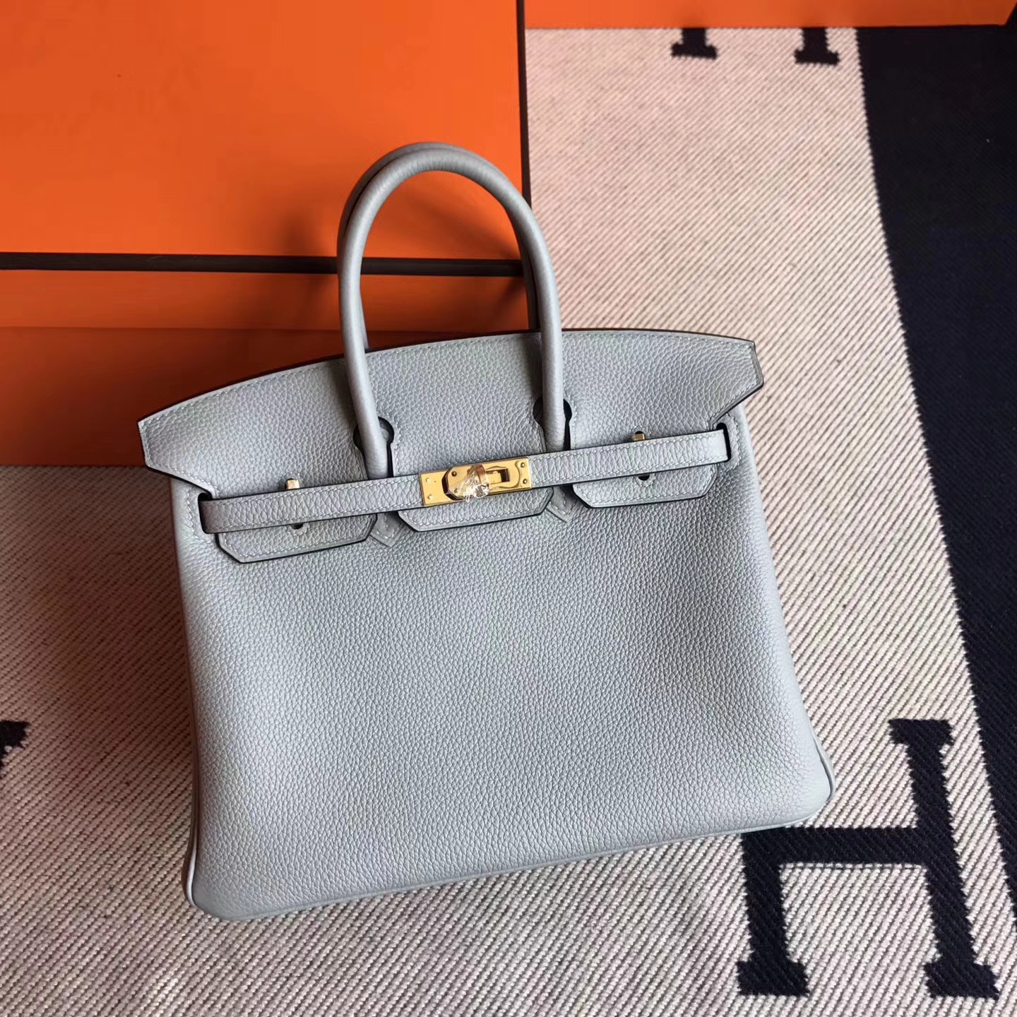 Hand Stitching Hermes Togo Calfskin Birkin25cm Handbag in 8U Blue Glacier