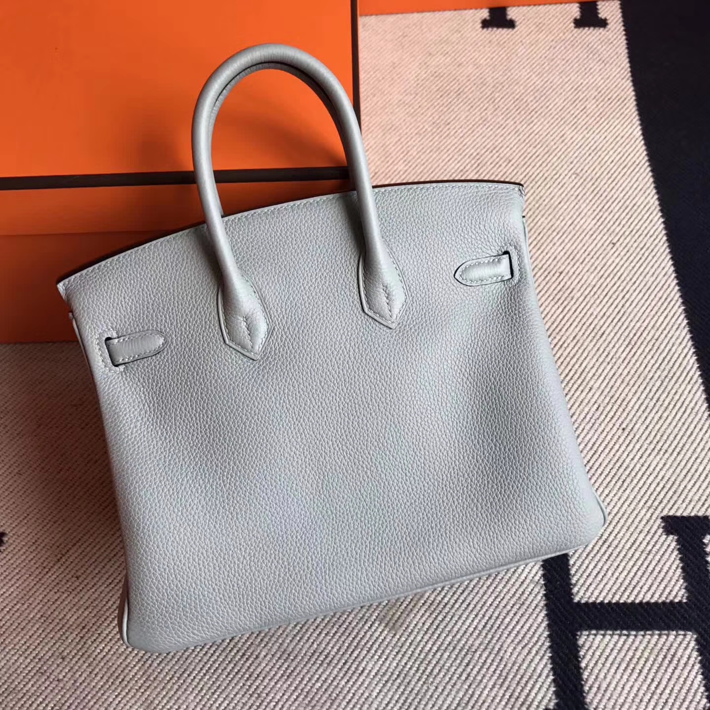 Hand Stitching Hermes Togo Calfskin Birkin25cm Handbag in 8U Blue Glacier