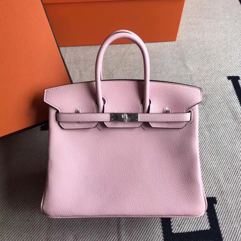 Hermes 3Q Pink Togo Leather Birkin Bag 25cm Silver Hardware