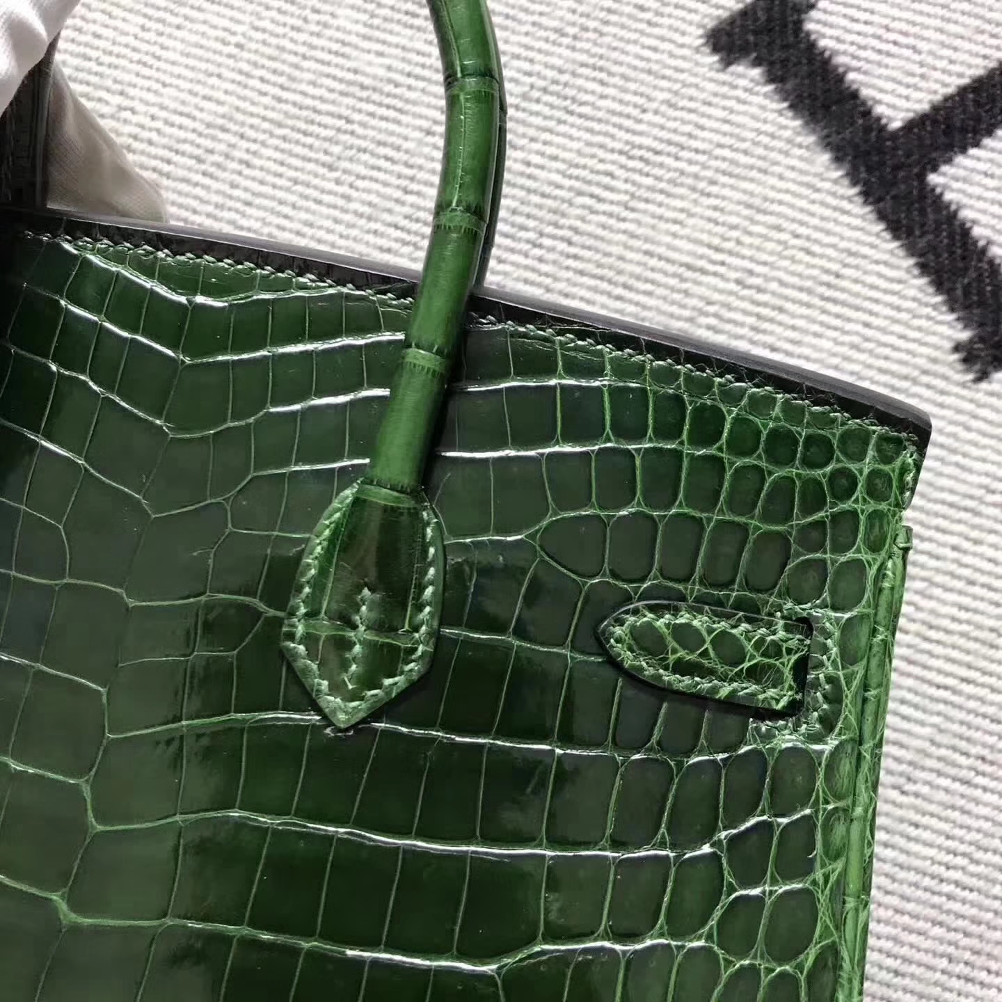 On Sale Hermes Emerald Green Crocodile Shiny Leather Birkin25cm Bag