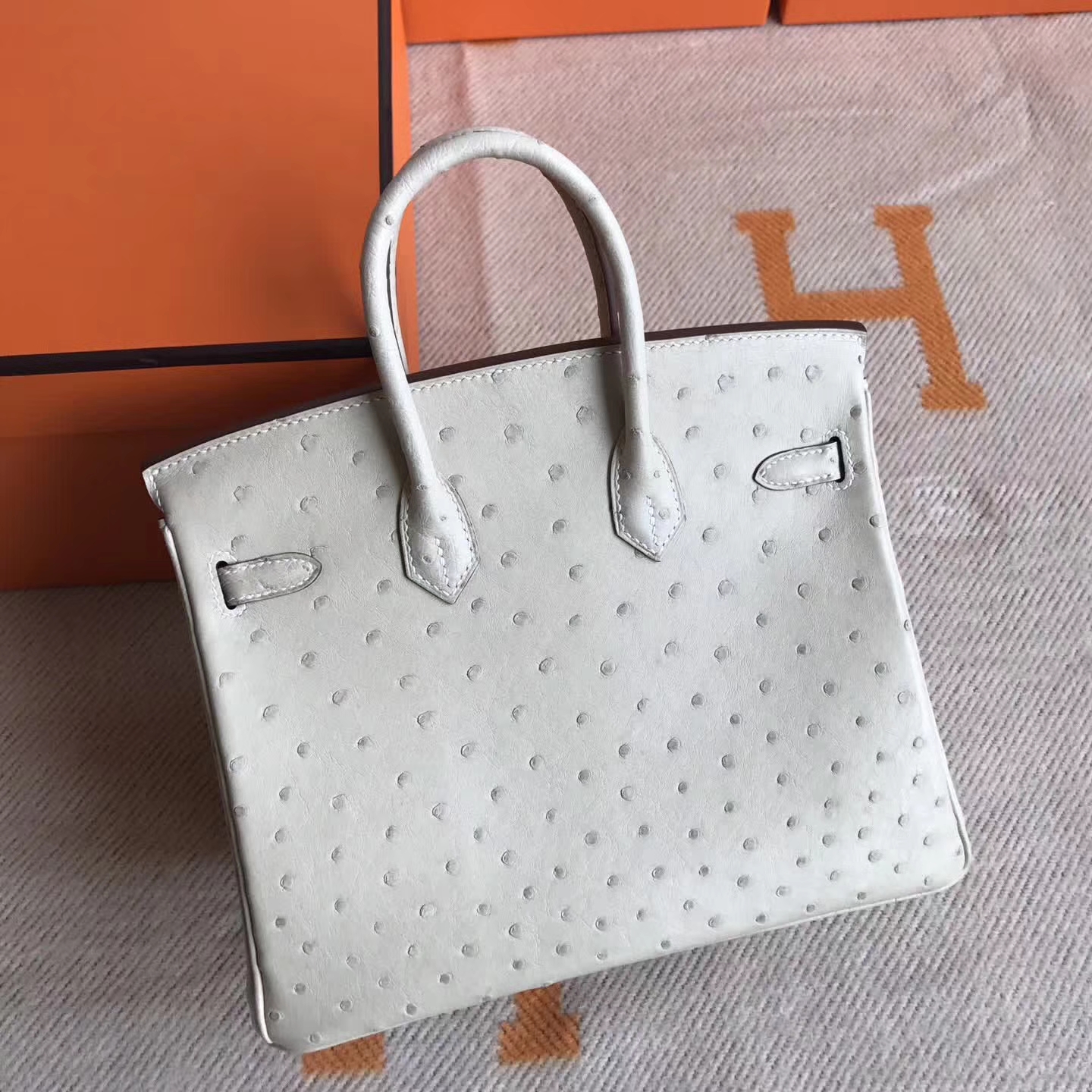 New Hermes 3C Wool White Ostrich Leather Birkin Bag25cm Silver Hardware