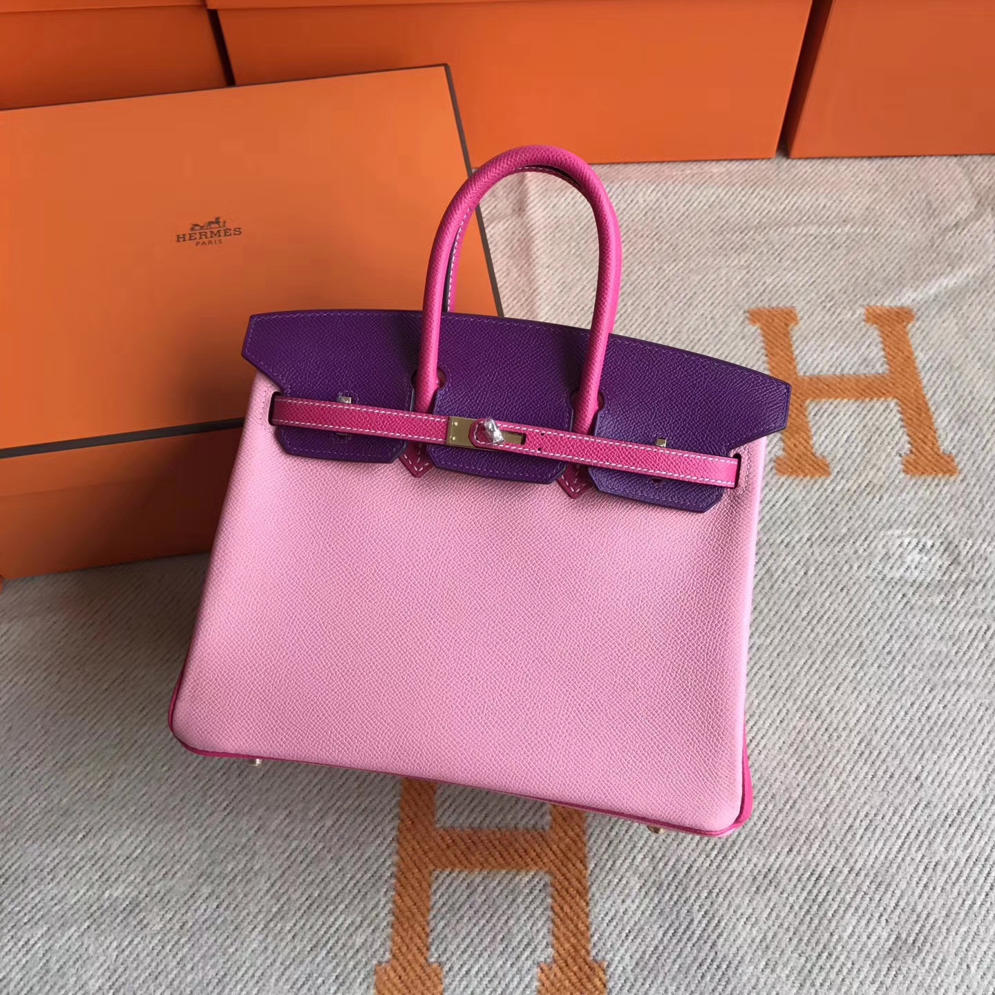 New Pretty Hermes Color-blocking Epsom Calfskin Birkin25cm Tote Bag
