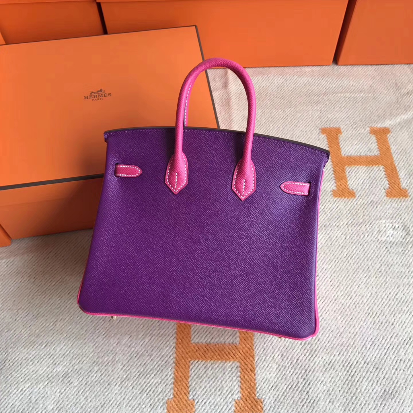 New Pretty Hermes Color-blocking Epsom Calfskin Birkin25cm Tote Bag