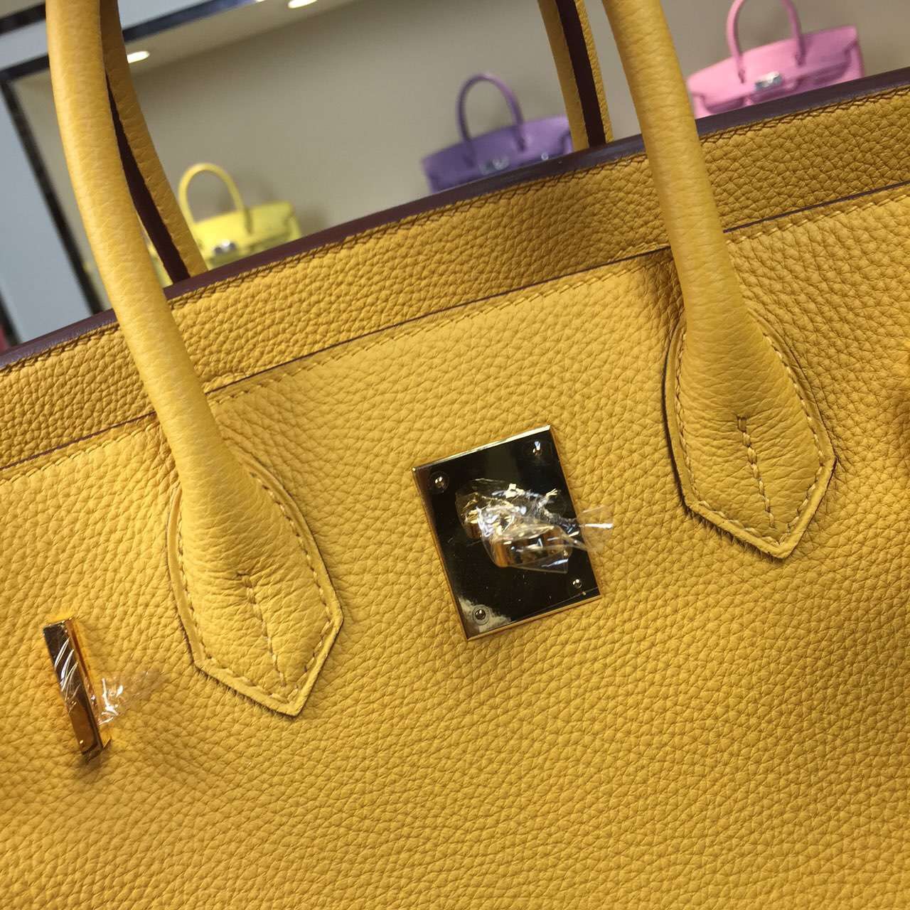 Hermes 9U Mustard Yellow Togo Calfskin Leather Birkin Bag 30CM Women&#8217;s Tote Bag