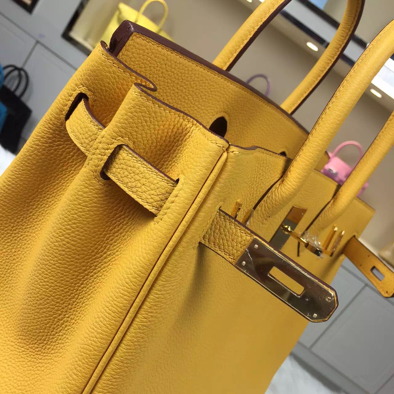 Hermes 9U Mustard Yellow Togo Calfskin Leather Birkin Bag 30CM Women&#8217;s Tote Bag