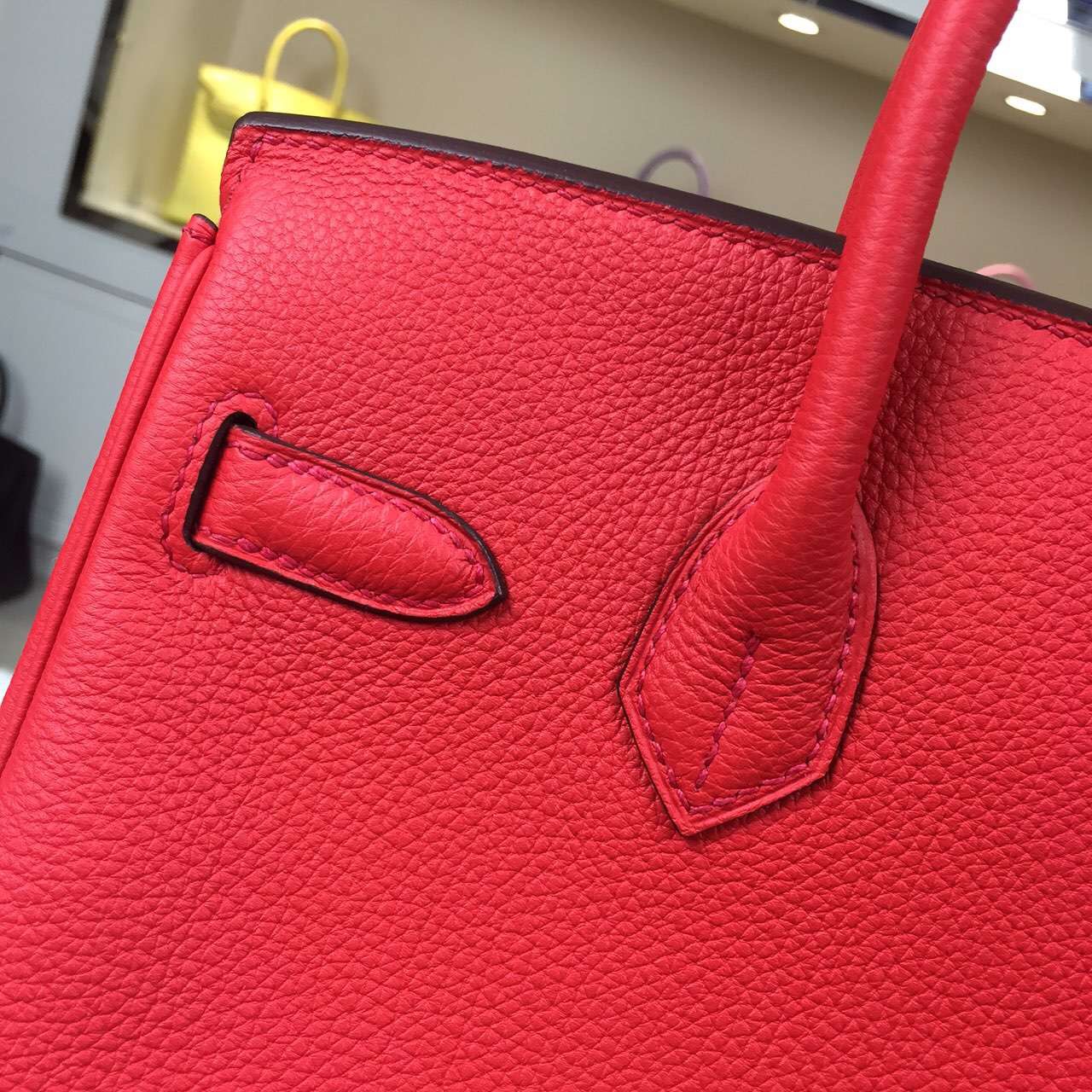 Hand Stitching Hermes Birkin30 Togo Calfskin Leather in 2R Peony Red Handbag