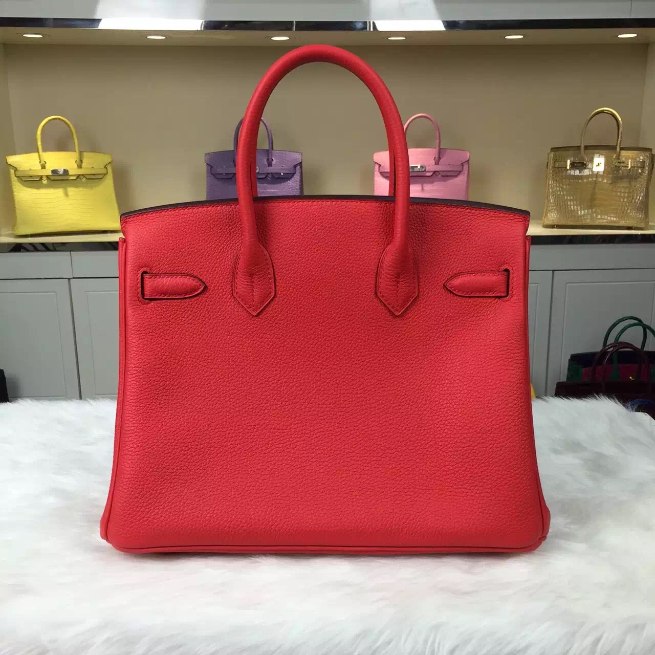 Hand Stitching Hermes Birkin30 Togo Calfskin Leather in 2R Peony Red Handbag