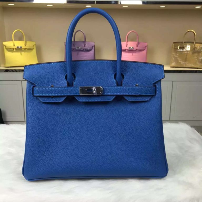 High Quality Hermes Original Togo Leather Birkin Bag in 7Q Mykono Blue  30CM