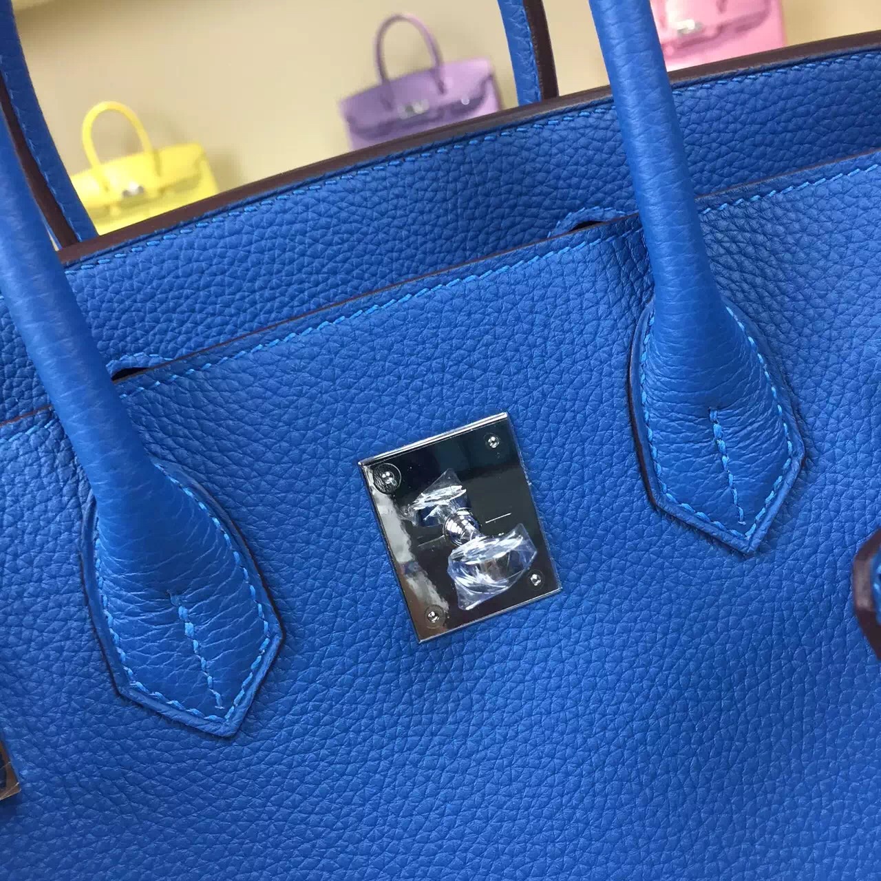 High Quality Hermes Original Togo Leather Birkin Bag in 7Q Mykono Blue 30CM
