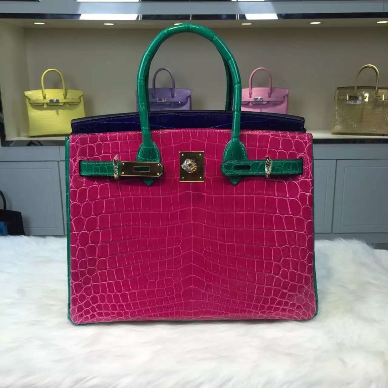 Hermes Color-blocking Original Crocodile Leather Birkin Bag Womens Handbag  30CM