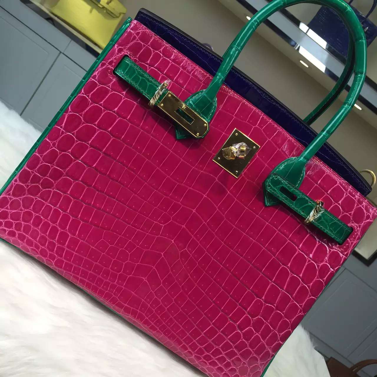 Hermes Color-blocking Original Crocodile Leather Birkin Bag Fashion Women&#8217;s Handbag 30CM