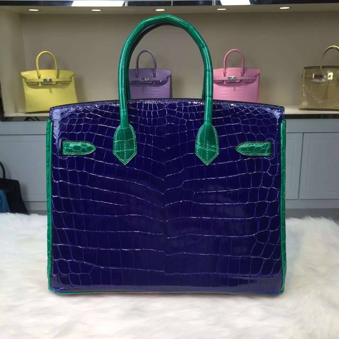 Hermes Color-blocking Original Crocodile Leather Birkin Bag Fashion Women&#8217;s Handbag 30CM