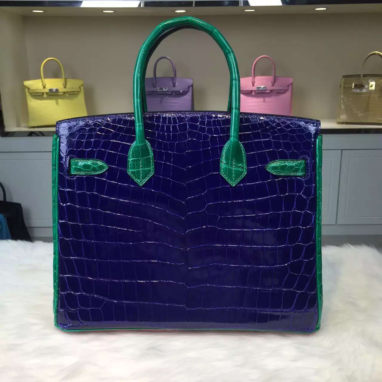 Hermes Color-blocking Original Crocodile Leather Birkin Bag Fashion Women&#8217;s Handbag 30CM