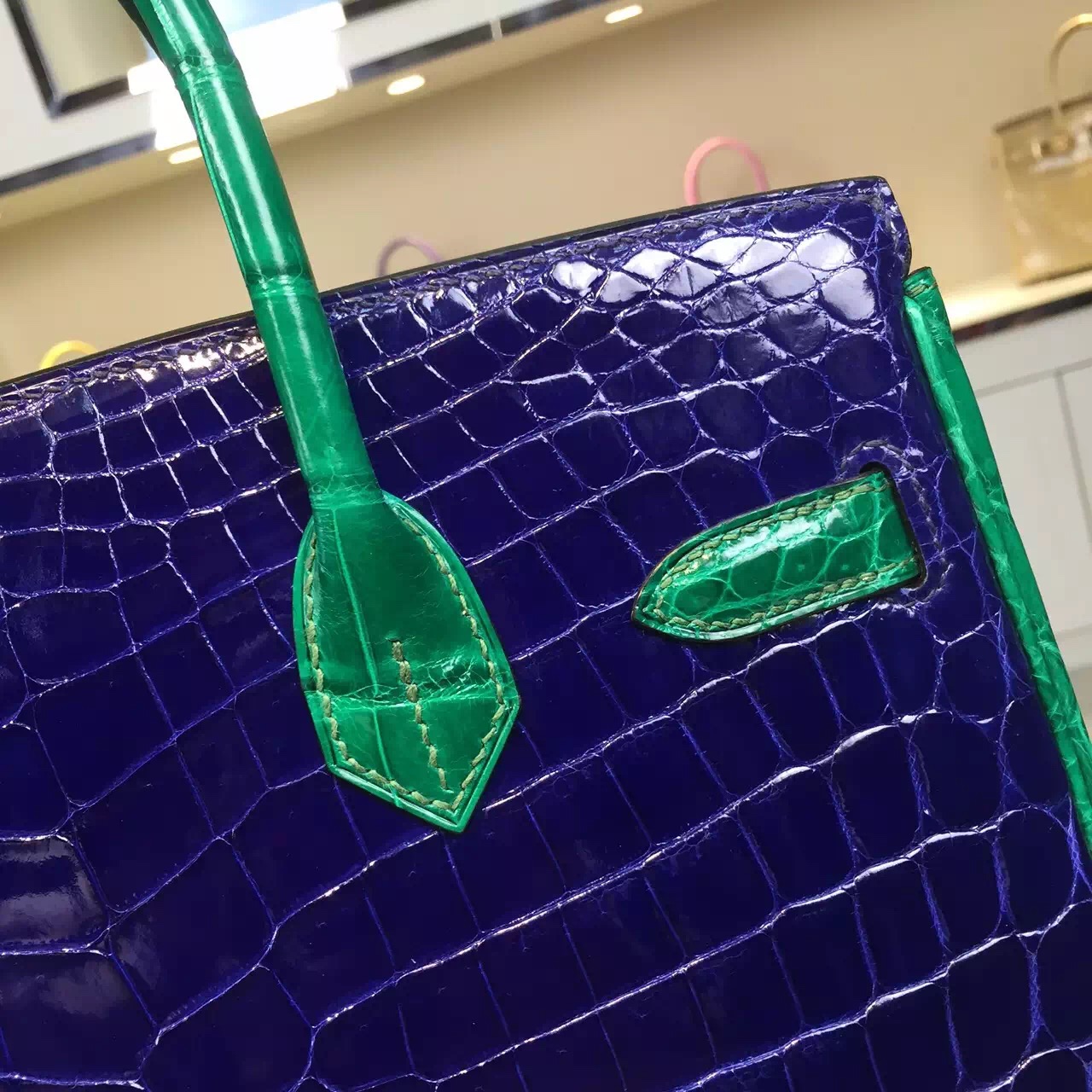 Hermes Color-blocking Original Crocodile Leather Birkin Bag Fashion Women&#8217;s Handbag 30CM