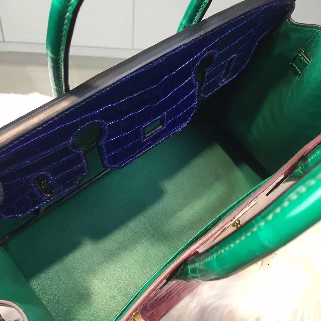 Hermes Color-blocking Original Crocodile Leather Birkin Bag Fashion Women&#8217;s Handbag 30CM