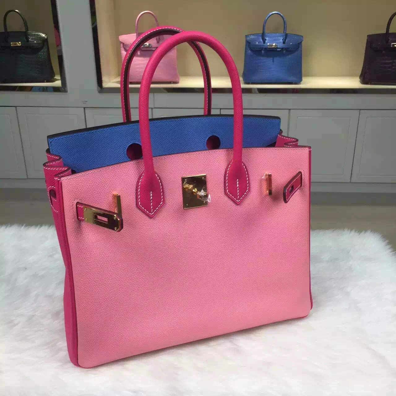 New Pretty Hermes Birkin Bag 30CM Color-blocking Epsom Leather Women&#8217;s Tote Bag