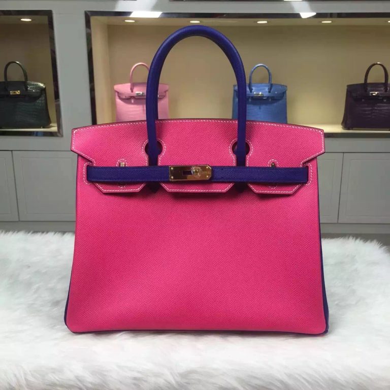 Hermes E5 Candy Pink/7T Blue Electric Epsom Leather Birkin Bag  30CM