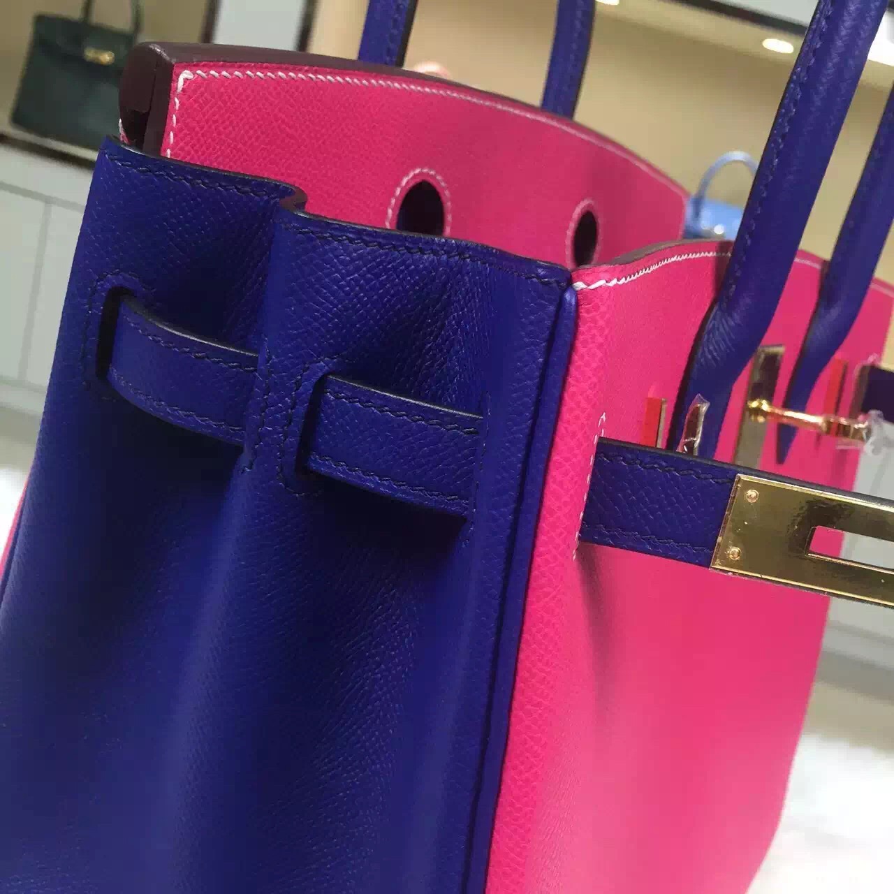 Discount Hermes E5 Candy Pink/7T Blue Electric Epsom Leather Birkin Bag 30CM
