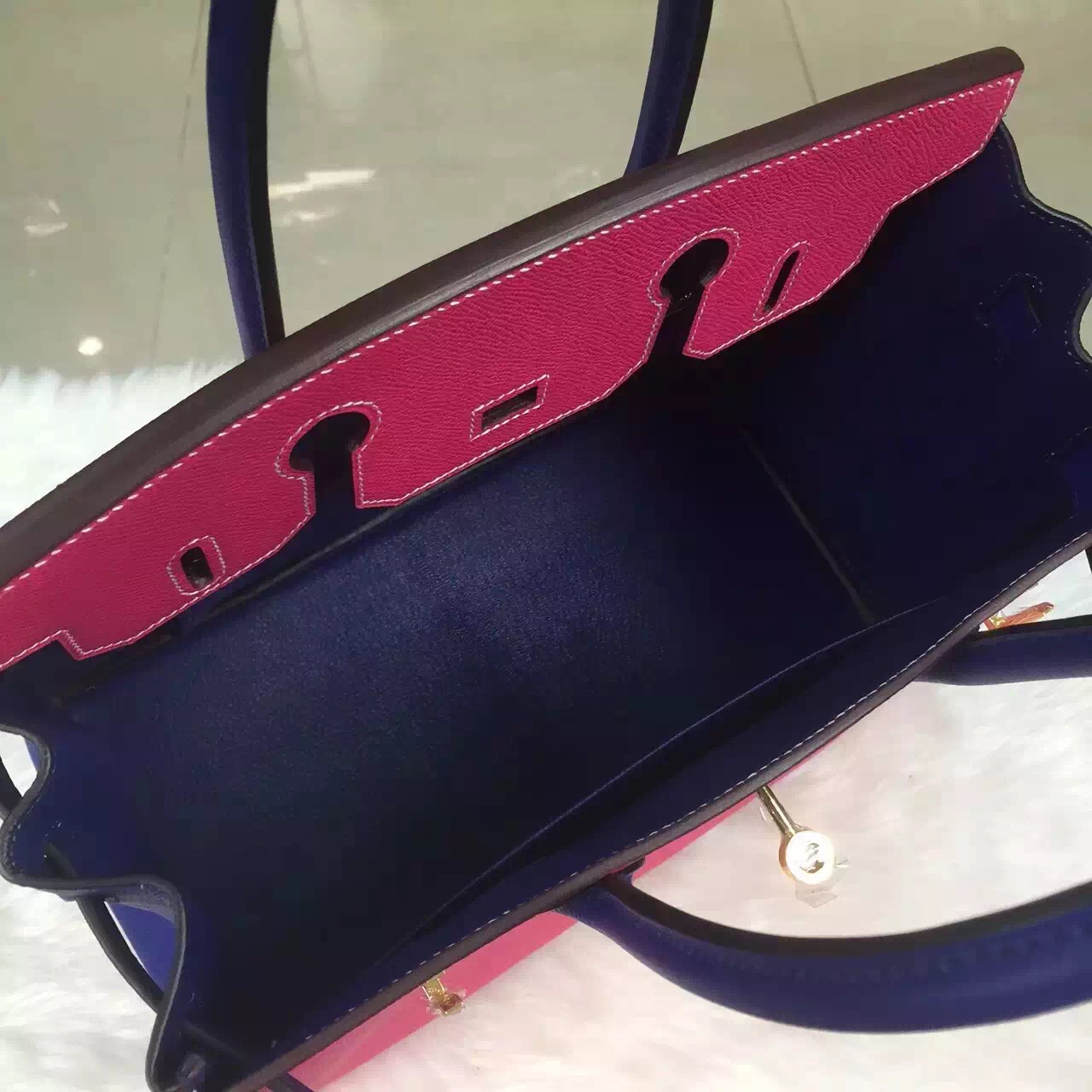 Discount Hermes E5 Candy Pink/7T Blue Electric Epsom Leather Birkin Bag 30CM