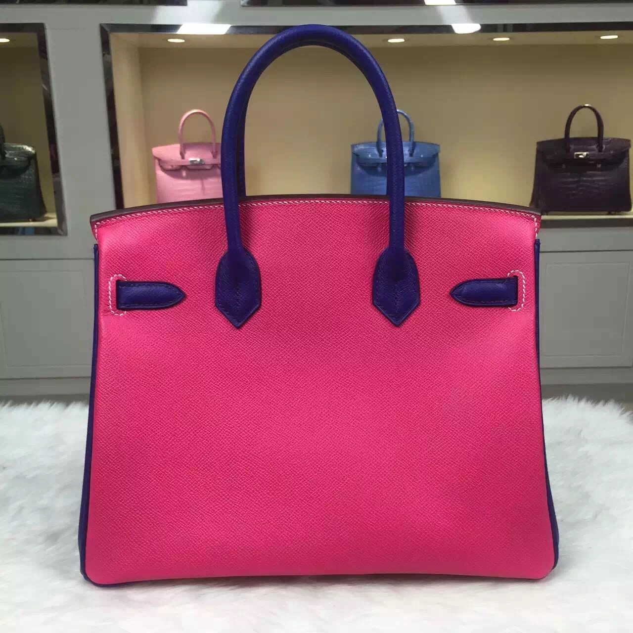 Discount Hermes E5 Candy Pink/7T Blue Electric Epsom Leather Birkin Bag 30CM