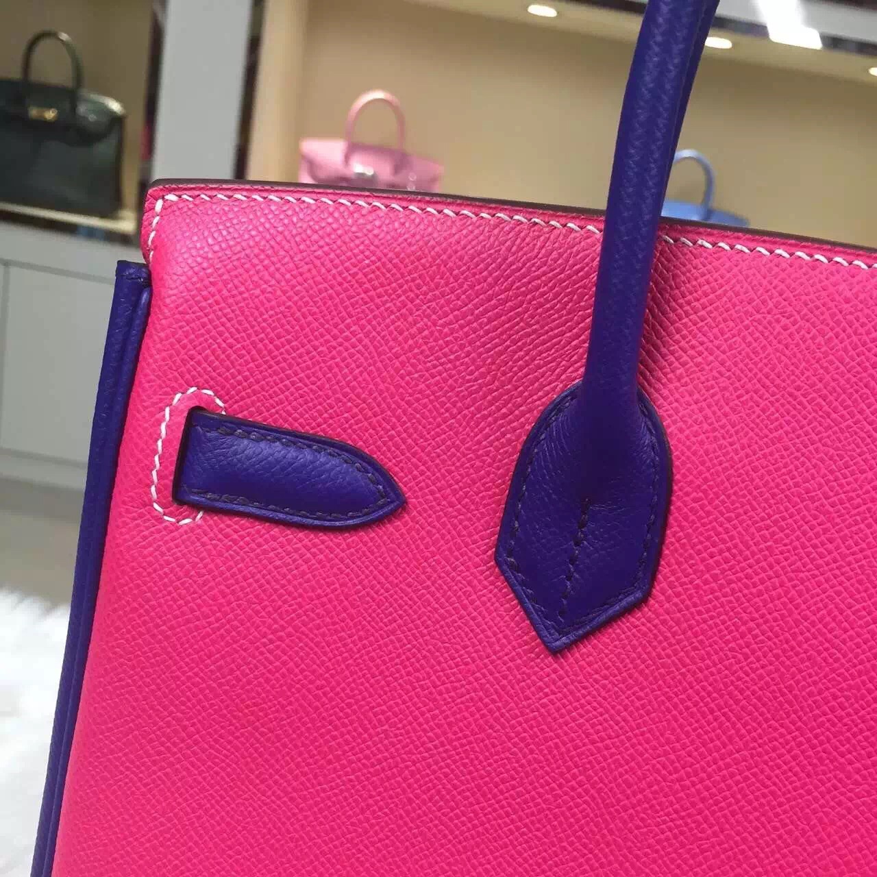 Discount Hermes E5 Candy Pink/7T Blue Electric Epsom Leather Birkin Bag 30CM