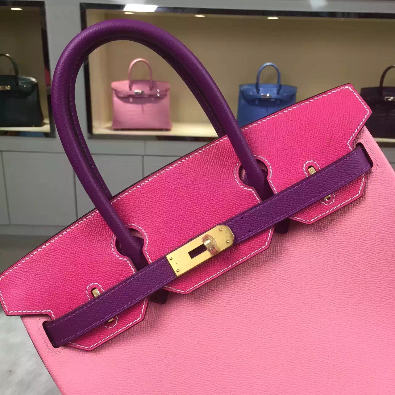 Hand Stitching Hermes Birkin Bag 30CM Multi-color Epsom Leather Women’s Handbag