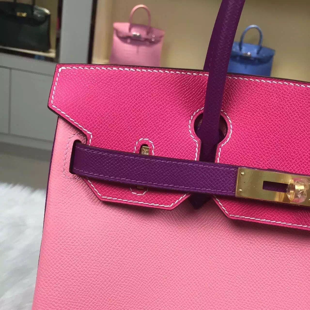 Hand Stitching Hermes Birkin Bag 30CM Multi-color Epsom Leather Women’s Handbag