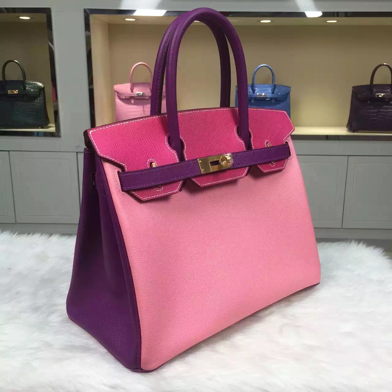 Hand Stitching Hermes Birkin Bag 30CM Multi-color Epsom Leather Women’s Handbag